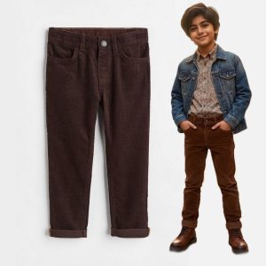 شلوار مخمل کبریتی پسرانه اچ اند ام قهوه ای کد185