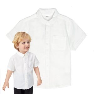 پیراهن سفید پسرانه آستین کوتاه برند کیدز کد168