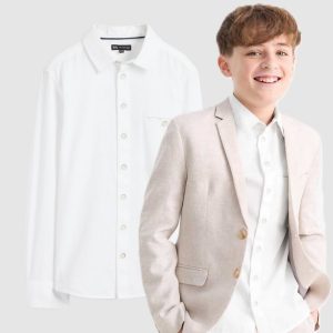 پیراهن پسرانه اسپرت و مجلسی سفید ساده سی اند ای کد187