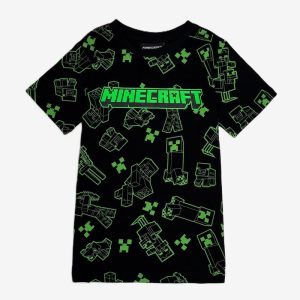 تیشرت پسرانه طرح ماینکرافت رنگ مشکی کد0013