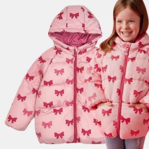 کاپشن دخترانه صورتی طرح پاپیون برند کیدز کد774