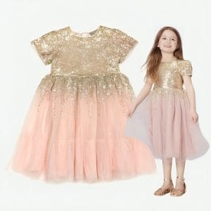 پیراهن دخترانه مجلسی مدل تور با بالاتنه پولکی کدb380