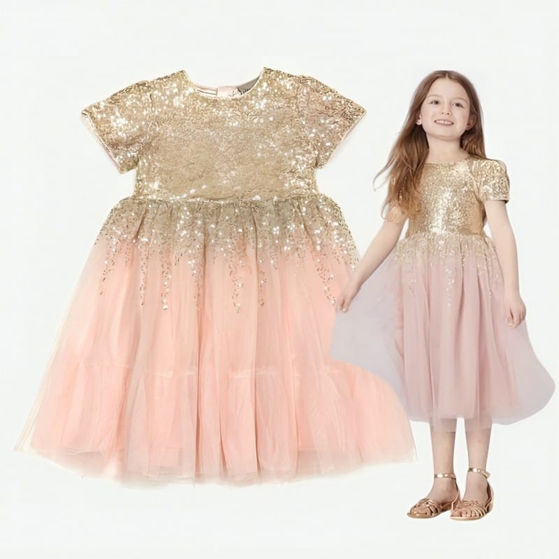 پیراهن دخترانه مجلسی مدل تور با بالاتنه پولکی کدb380